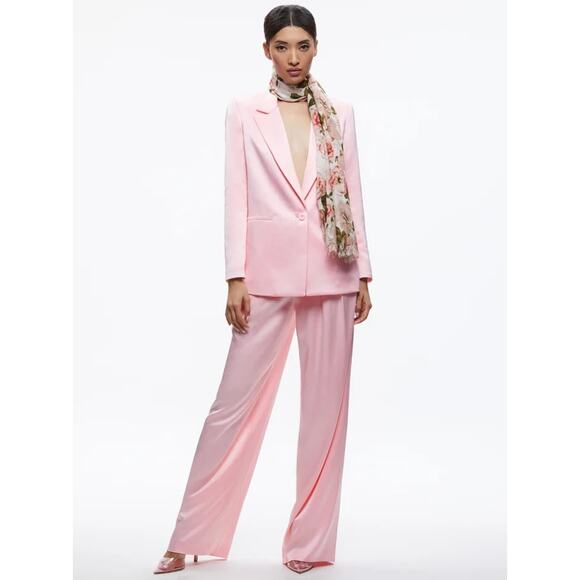 Alice + Olivia DENNY BOYFRIEND BLAZER POMPEY Pant Suit Petal Pink Satin Set 6 - Picture 1 of 11